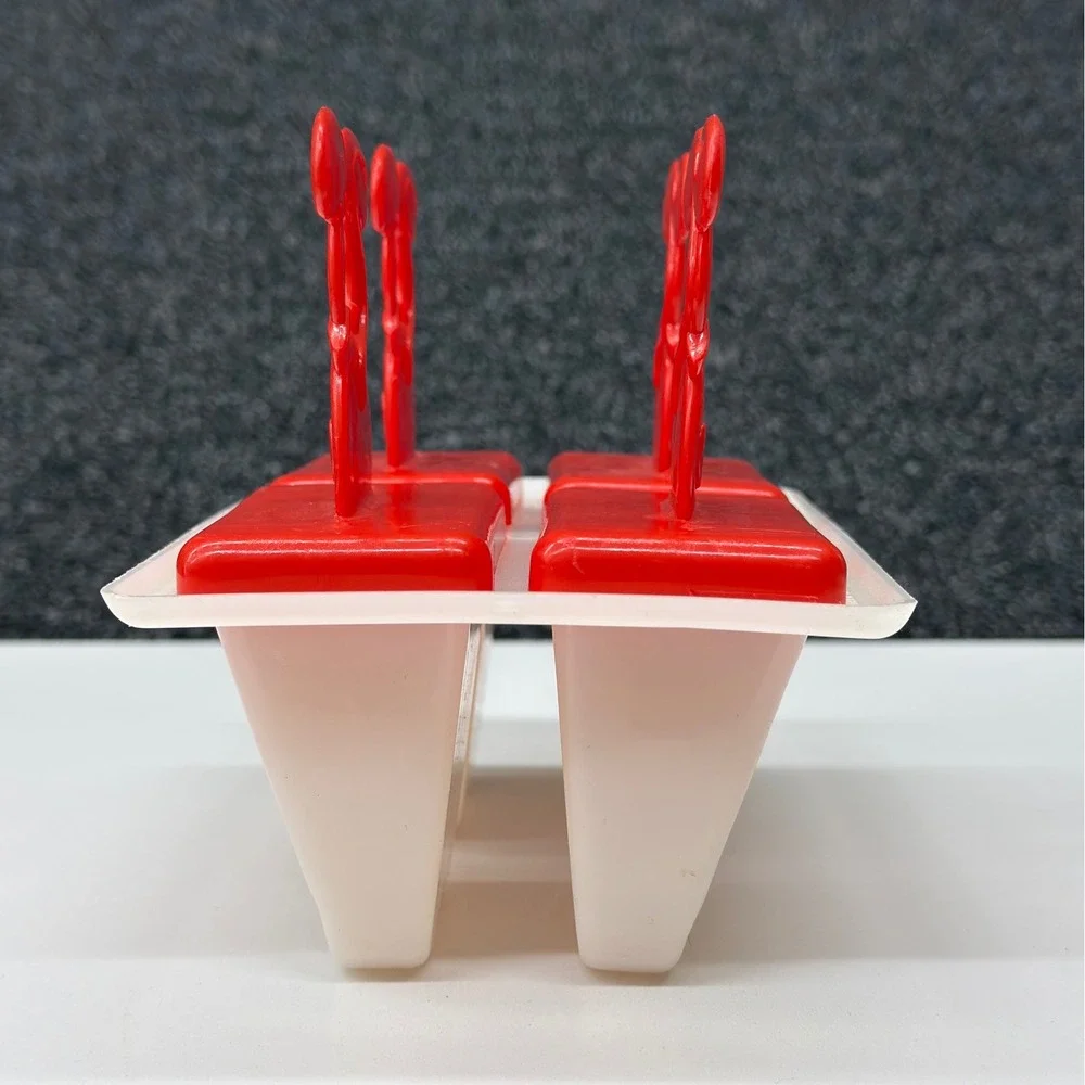 Vintage Disney Mickey Mouse Popsicle Mold‎ Set Red White 4 Slot Ice Pop Maker